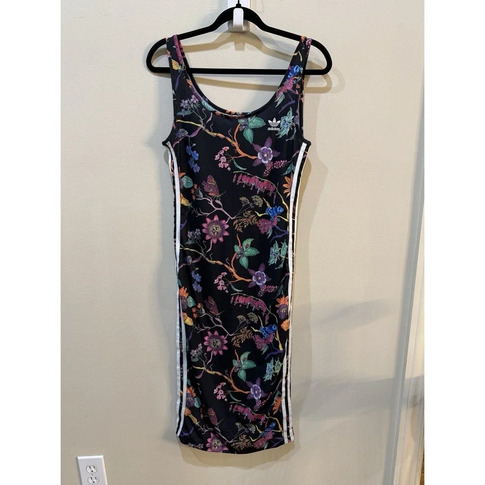 Adidas Originals "Poisonous Garden" floral print tank dress Size Medium Bodycon - Picture 3 of 13